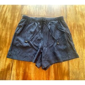 H&M Navy Blue Textured Pull-On Shorts Elastic Waist Drawstring Medium NWT